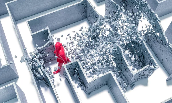 Человек Проходит Сквозь Стены Лабиринта Пробиться Модели Рендеринга — стоковое фото