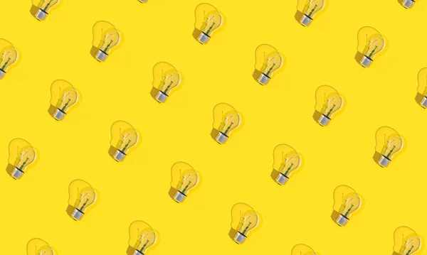 Лампочки Жовтому Тлі Пласкому Стилі Візуалізація — стокове фото
