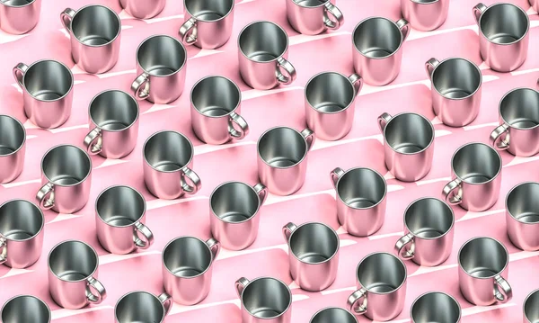 Metallic Cups Pink Background Render — Stock fotografie