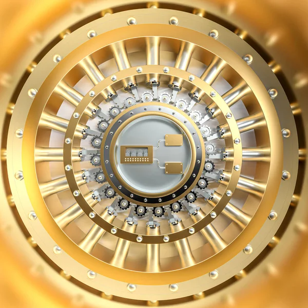 Gold Steel Vault Bank Door Render — Stock Photo, Image