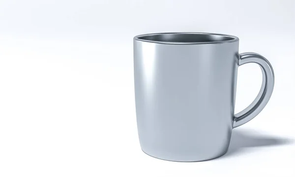 白い背景に金属製のマグカップ 3Dレンダリング — ストック写真