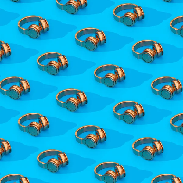 Бездротові Навушники Золотому Кольорі Світло Блакитному Фоні Візуалізація — стокове фото