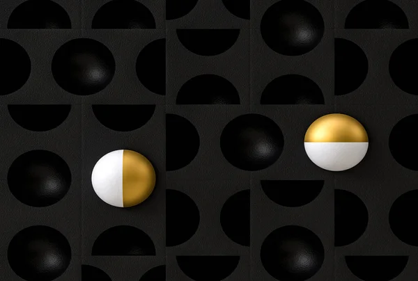 Zwarte Abstracte Achtergrond Met Witte Gouden Halfronden Renderen — Stockfoto