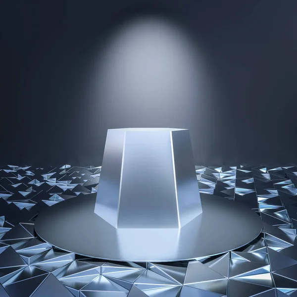 Metallic Podium Hexagonal Base Metallic Geometric Elements Render — Stock Photo, Image