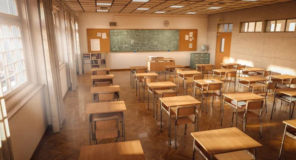 Interior Uma Sala Aula Tradicional Escola Japonesa Feita Madeira Renderização — Fotografia de Stock