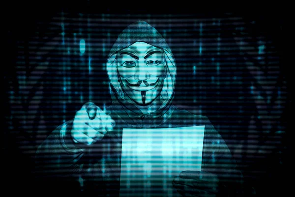Milán Itálie Února2022 Muž Maskou Decentralizované Skupiny Aktivistů Anonymní Hackeři — Stock fotografie