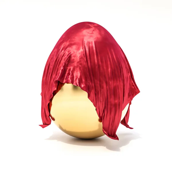 Χρυσό Αυγό Καλυμμένο Κόκκινο Σατέν Ύφασμα Απόδοση — Φωτογραφία Αρχείου