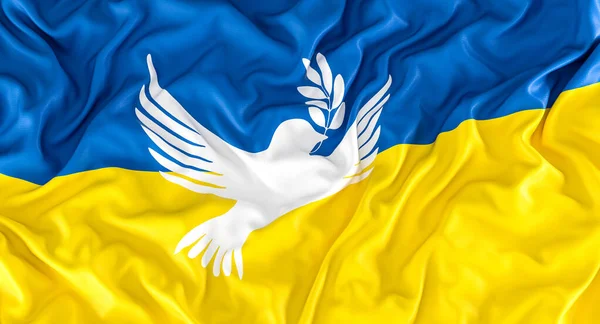 Oekraïense Vlag Met Vredessymbool Duif Met Olijfboom Renderen — Stockfoto