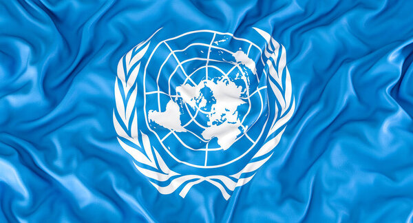 blue and white flag of the united nations. 3d render