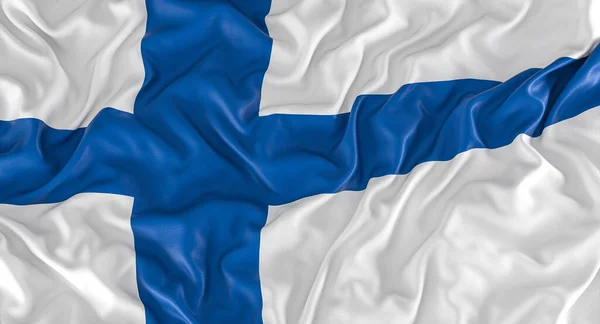 Bandera Finlandesa Con Pliegues Arrugas Renderizar —  Fotos de Stock
