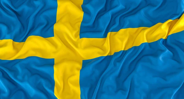 Bandera Sueca Con Arrugas Renderizar Fondo —  Fotos de Stock