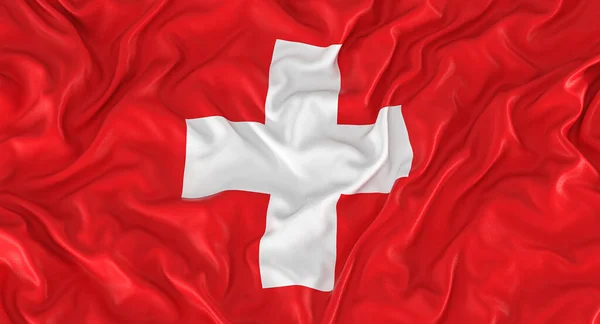 Bandera Con Cruz Blanca Sobre Rojo Suiza Renderizar —  Fotos de Stock