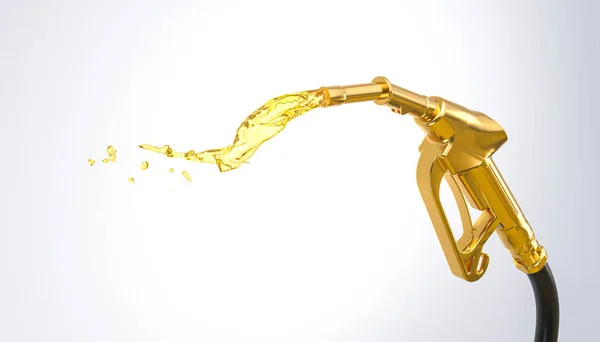 Золотой Бензиновый Насос Белом Фоне Рендеринг Горизонтального Формата — стоковое фото