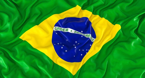 Flag Brasil Folds Waves Inglês Render — Fotografia de Stock