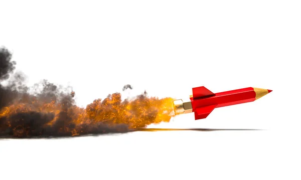 Ceruza Alakú Rakéta Amely Repül Kreativitás Koncepció Renderelés — Stock Fotó