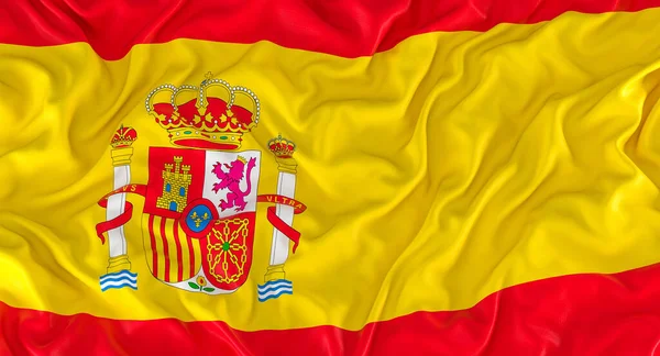 Trzepotanie Hiszpańską Flagą Tło Renderowania — Zdjęcie stockowe