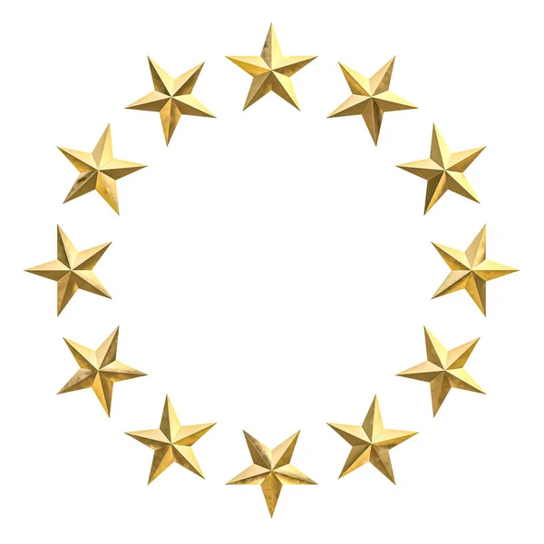 Círculo Estrelas Douradas Fundo Branco Renderização — Fotografia de Stock