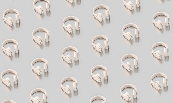 wireless headphones flat lay background. 3d render