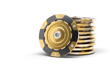 Elmaslı klasik altın kumarhane fişi. 3d hazırlayıcı