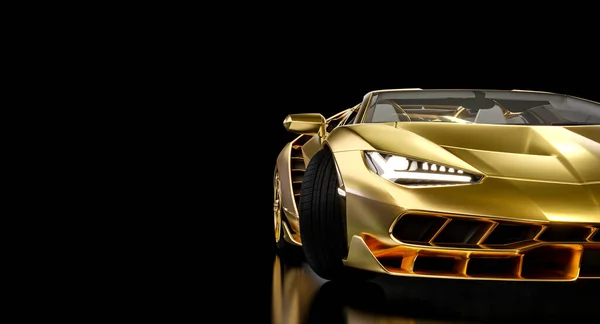 luxury gold colored sports car, copyspace. 3d render