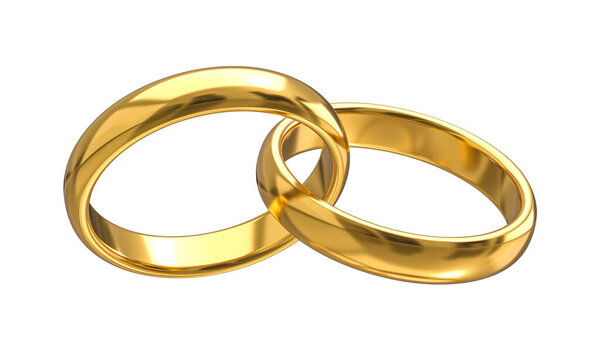 golden wedding rings isolated on white. 3d render