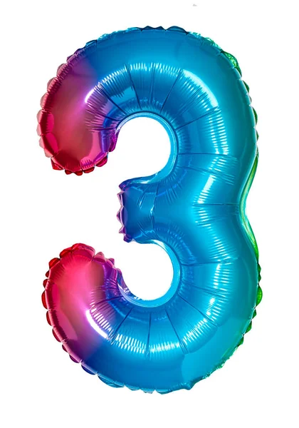 Number Three Iridescent Balloon Isolated White Background —  Fotos de Stock