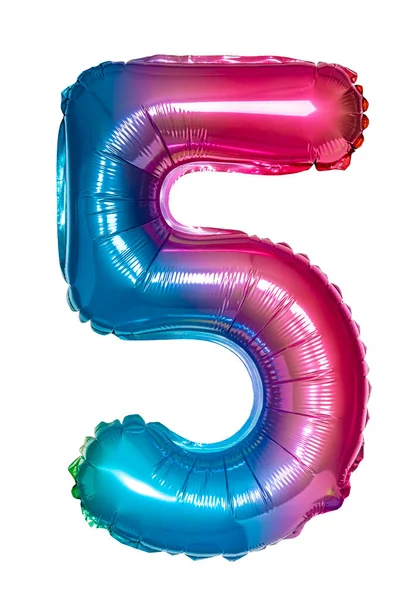Nummer Fem Regnbågsballong Vitt — Stockfoto