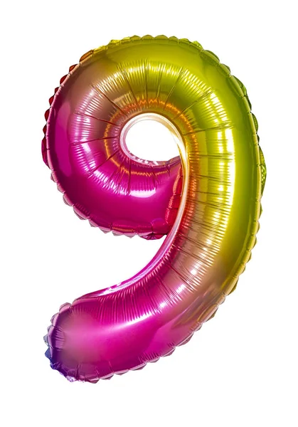 Iridescent Color Balloon Number Nine White —  Fotos de Stock