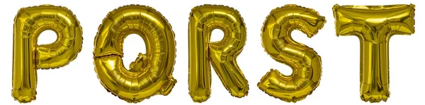 Real Balloons Shape Letters Metallic Gold White Background — Foto Stock