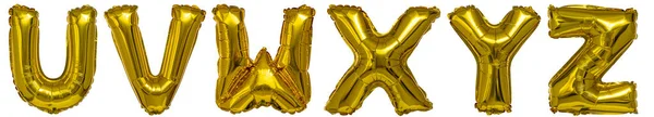 Real Balloons Shape Letters Metallic Gold White Background — Foto Stock