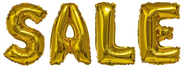 Real Balloons Shape Sale Word Metallic Gold White Background — Zdjęcie stockowe