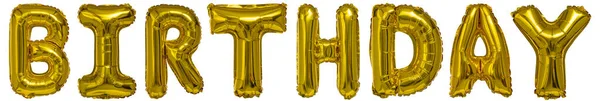 Real Balloons Shape Word Birthdaymetallic Gold White Background — Stockfoto