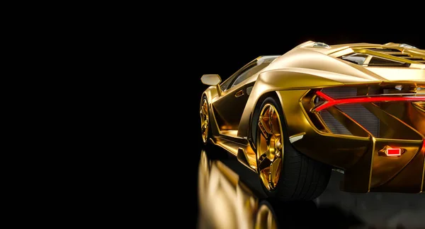 gold sports car on black. rear view. 3d render.