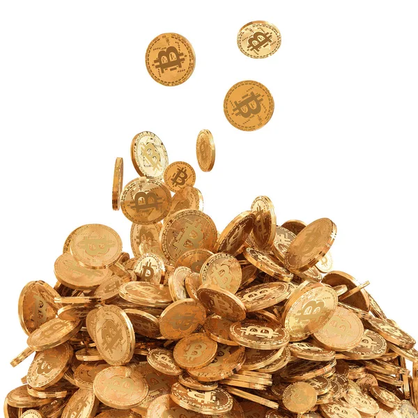 Gold Bitcoin Coins Pile White Background Render Royalty Free Stock Images