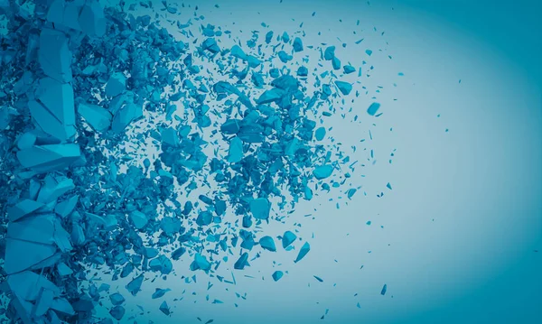 Explosión Una Pared Azul Con Fragmentos Renderizar —  Fotos de Stock