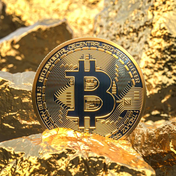 Bitcoin Coin Gold Nuggets Render — Stock Photo, Image