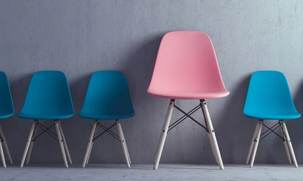 Großer Pinkfarbener Stuhl Und Blaue Stühle Unterschied Zwischen Den Geschlechtern — Stockfoto
