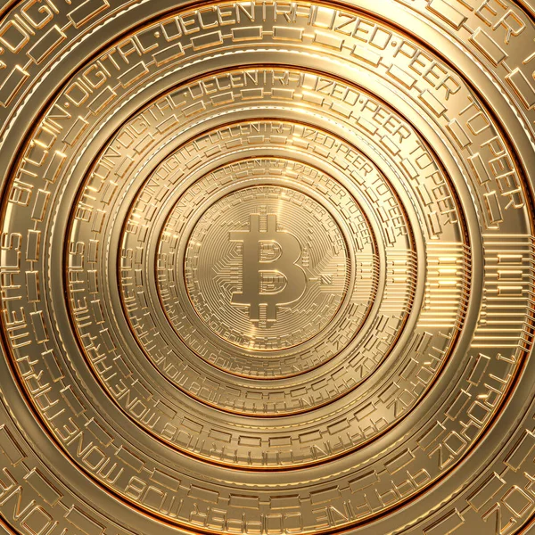 Gold Background Bitcoin Coin Render — Stock Photo, Image
