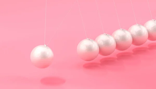 Маятник Ньютона Перловими Кульками Рожевим Тлом Візуалізація — стокове фото