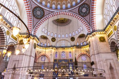 İstanbul 'daki Süleyman Camii, iç mekan. İstanbul.