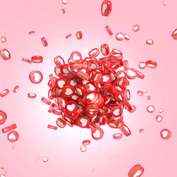 Aggregation Red Icons White Heart Pink Background Render — Stok fotoğraf