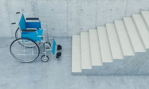 Wheelchair Disabled Stops Front Flight Stairs Render — Zdjęcie stockowe