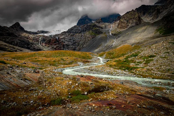 Mountains Stream Fellaria Glacier Italian Alps — Stok fotoğraf