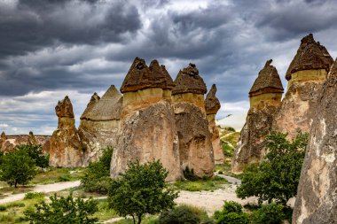 view of rock formations in the rose valley in cappadocia. Turkey