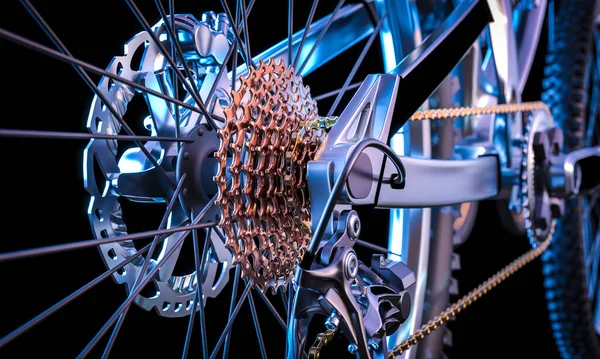 Detail Gears Chain Mountain Bike Selective Focus Render — Stock Photo, Image