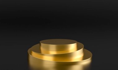 podium in gold cylindrical blocks on a black background. 3d render