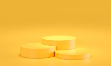 podium at different levels yellow on a yellow background. 3d render