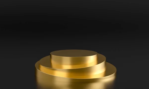 Podium Gold Cylindrical Blocks Black Background Render — 图库照片