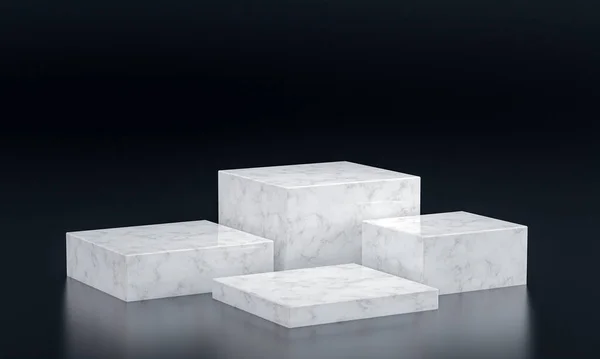 Podium White Marble Blocks Dark Background Render — 스톡 사진