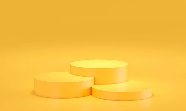 Podium Different Levels Yellow Yellow Background Render — 스톡 사진